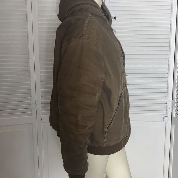 Vintage Thrashed Distressed Craftsman Tan Active Hoodie Workwear Jacket XL - Picture 7 of 13